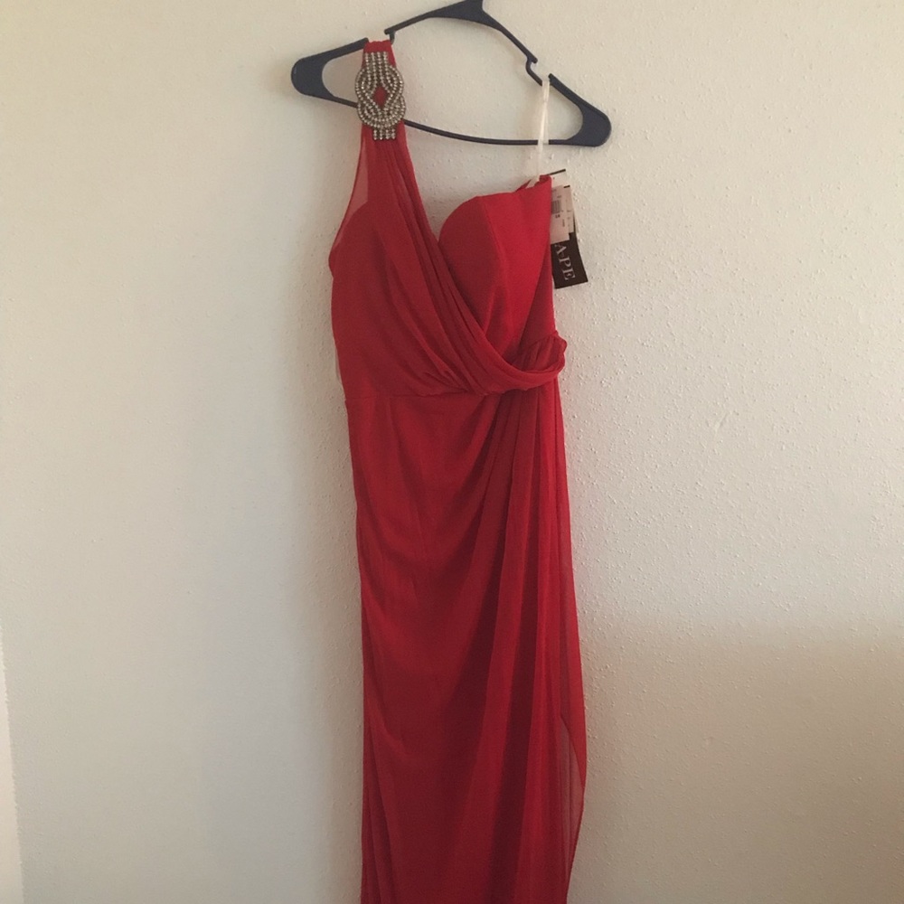 Brand New, Red, sheer, single strap formal gown